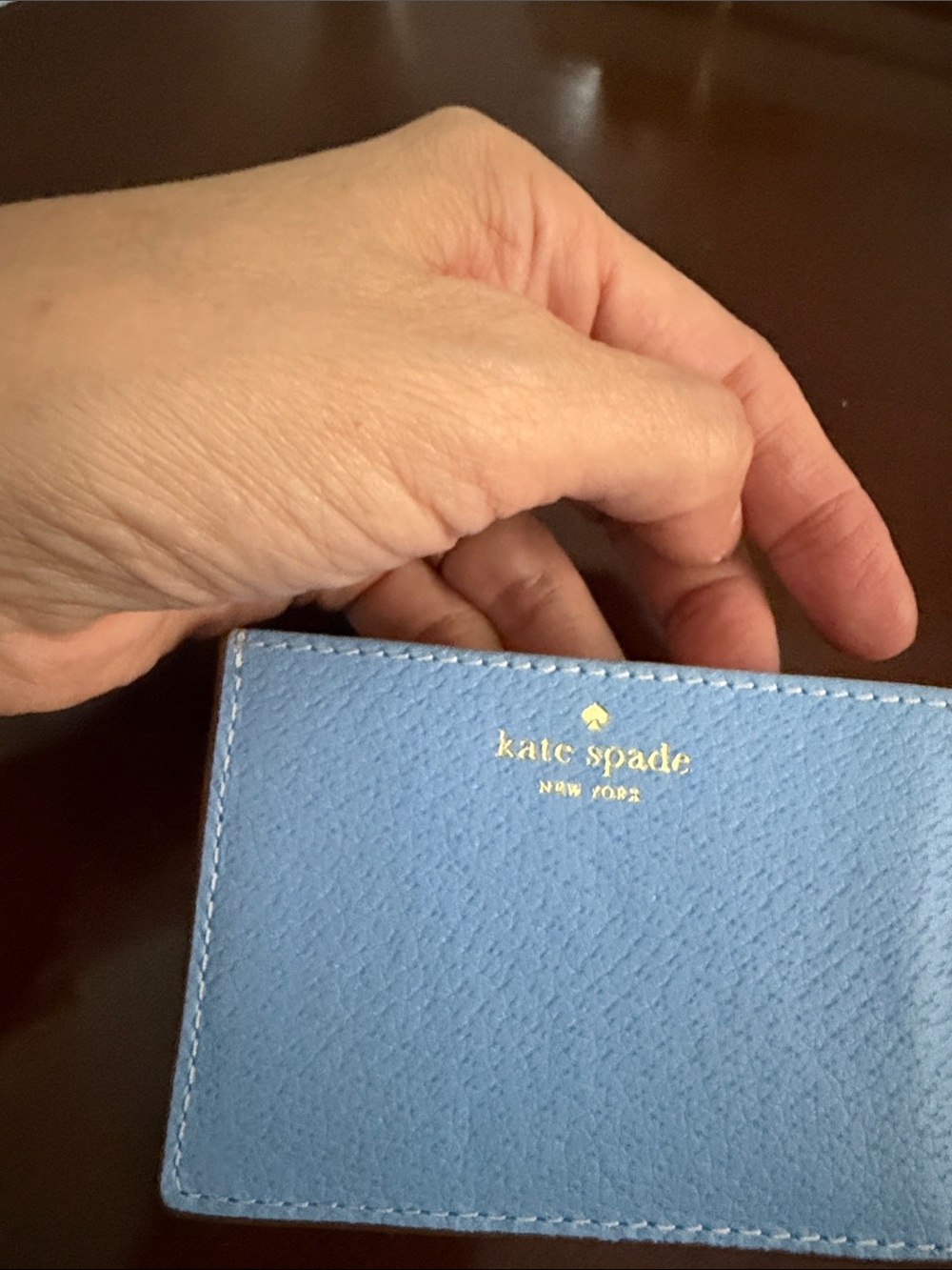 kate spade Light Blue Leather Card Holder with Gold Logo - Picture 8 of 9